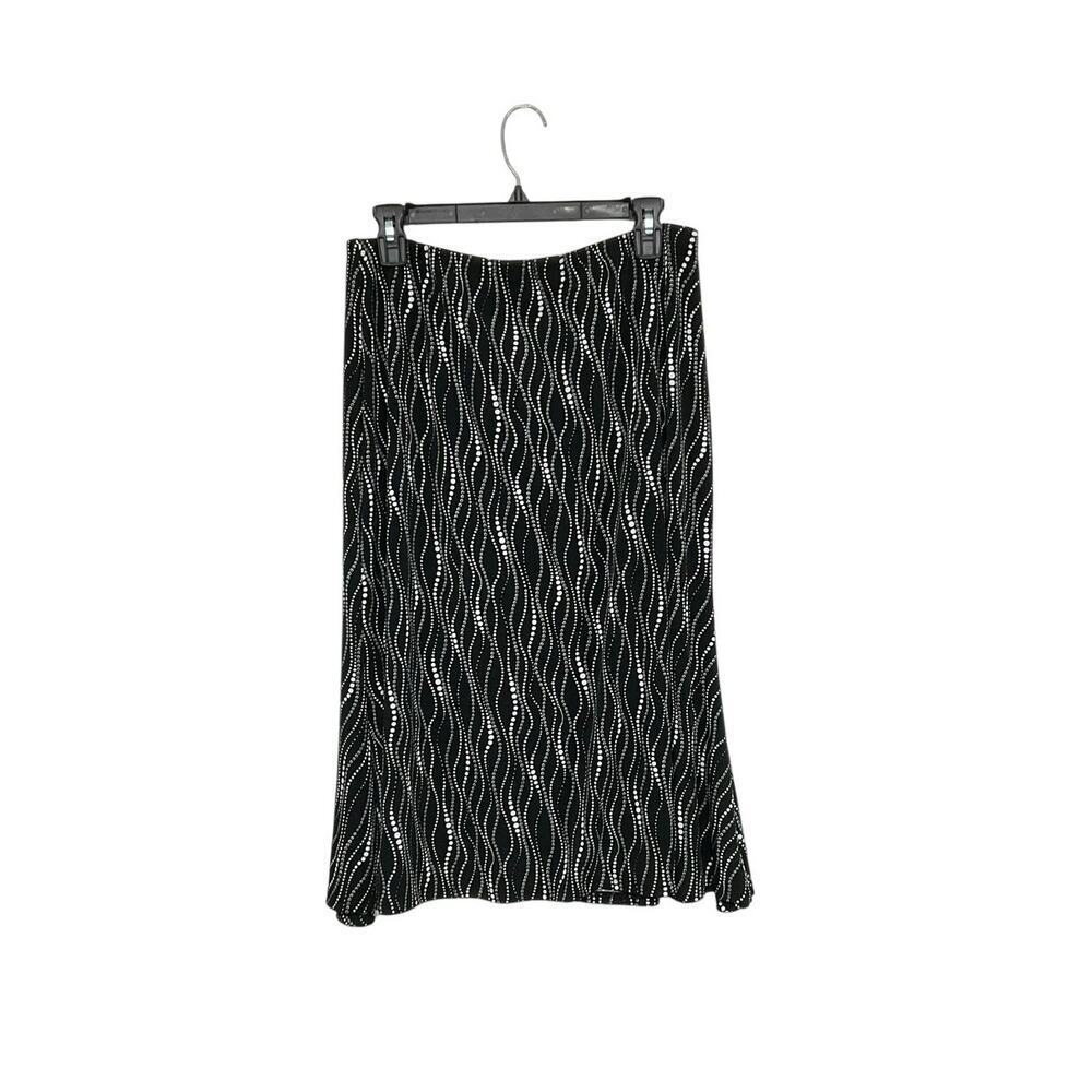 Saint Tropez West Black/White Midi Skirt Size XL Stretch Elastic Waist